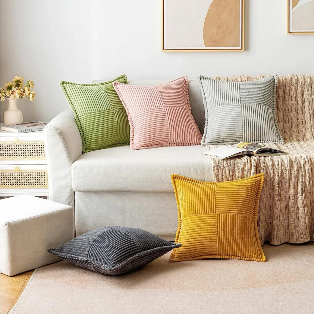 Olive Green Striped Texture Corduroy Decorative Farmhouse Luxury Soft PillowCase